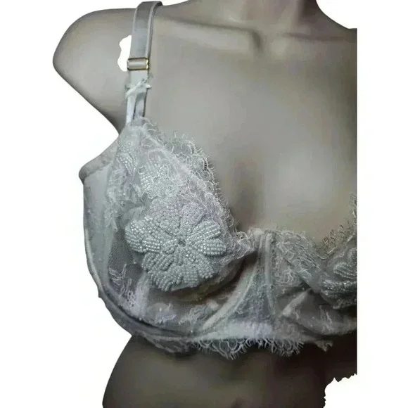 Victoria's Secret unlined 38DDD BRA white lace beaded embroider BRIDAL RARE
